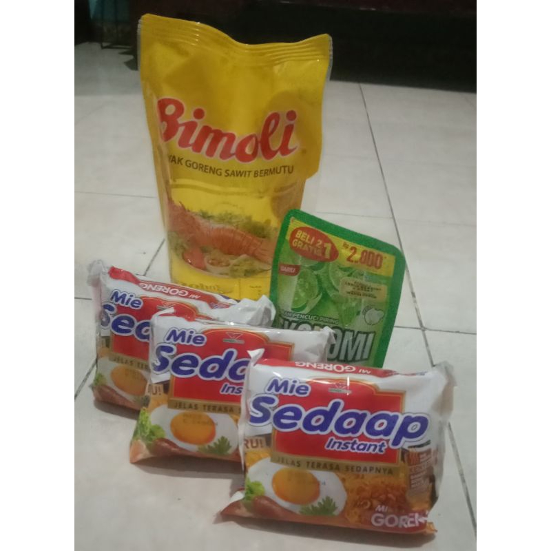 paket Bimoli + 3 mie sedap goreng + 1 sabun cuci piring ekonomi