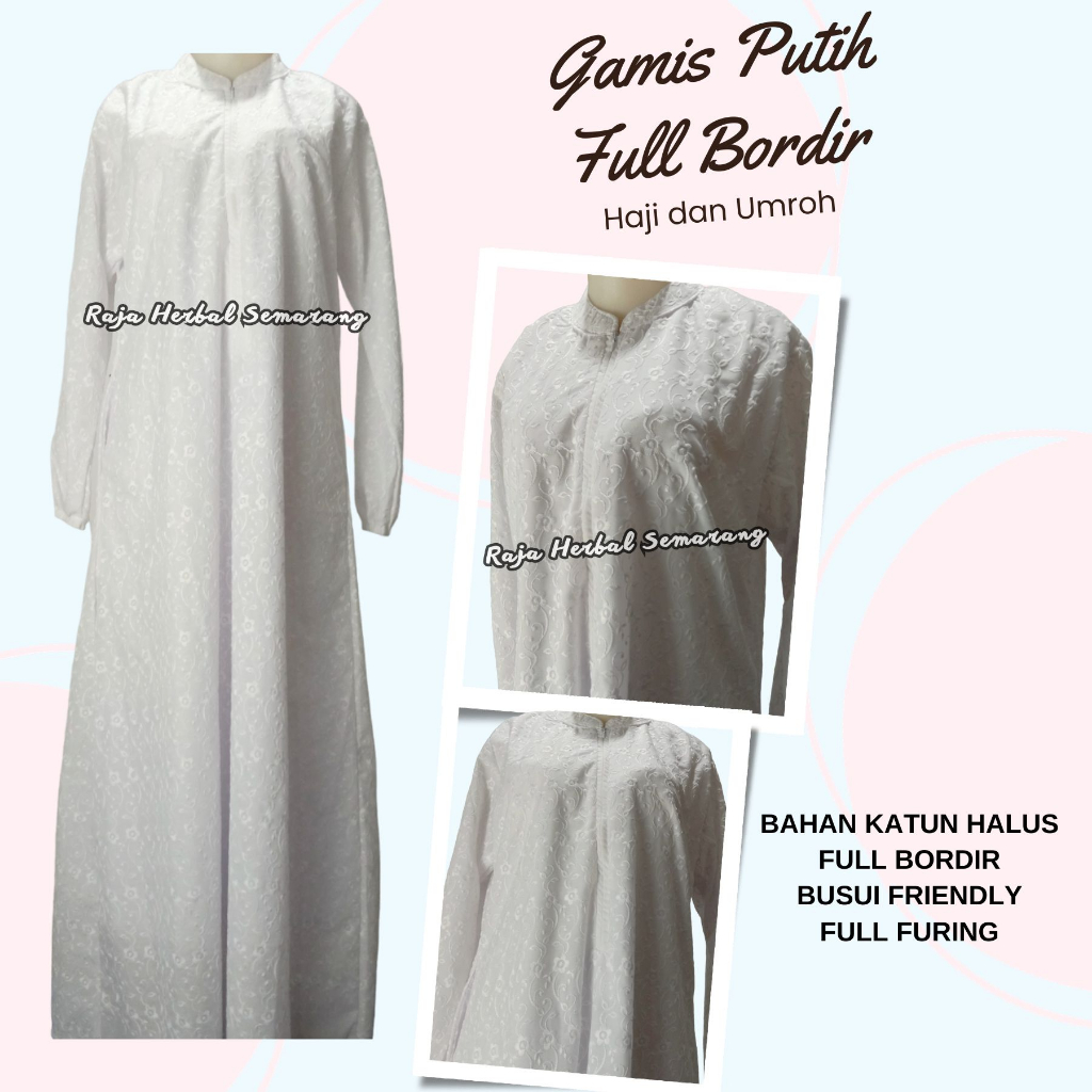 Gamis Ihrom Wanita / Pakaian Ihrom Wanita / Gamis Putih Haji / Gamis Putih Umroh / Gamis Ihrom Full 
