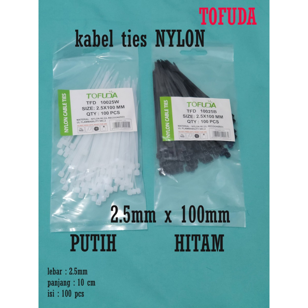 

kabel ties 10 cm TOFUDA 2,5mm x 100mm PUTIH HITAM cabel ties