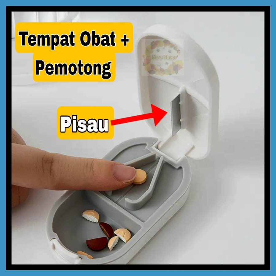 MH - TEMPAT OBAT + PEMOTONG PILL CUTTER MEDICINE CUT 0960