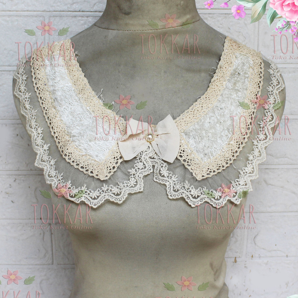 (Per Pcs) AP569 Bordir Aplikasi Tempel / Aplikasi Kerah Cantik Krem Muda