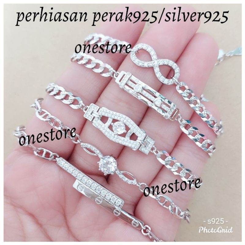 Gelang Perak 925 Wanita Silver 925 Lapis mas Putih Gelang Rante Plat Gelang Motif Dewasa gelangnew