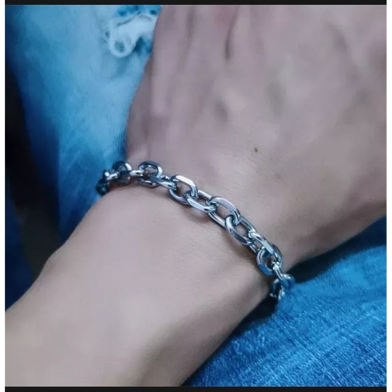 GELANG RANTAI TITANIUM PRIA WANITA ANTI KARAT ANTI LUNTUR STAINLESS STEEL BAJA PUTIH
