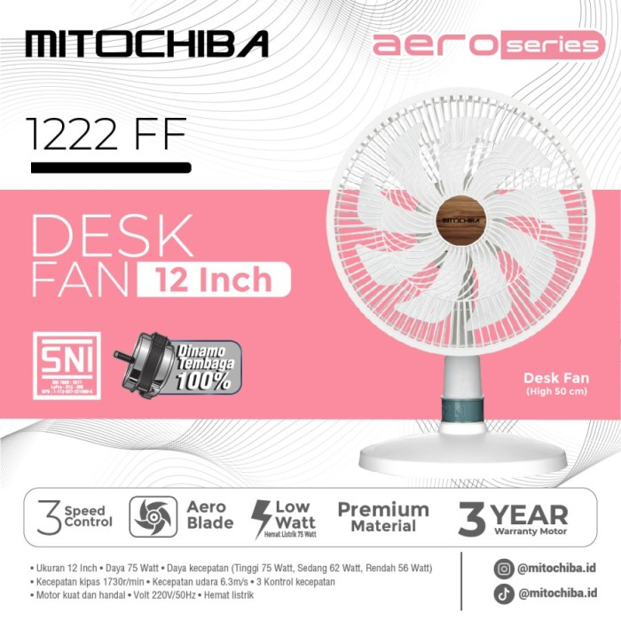 Kipas Angin Duduk Mitochiba Desk Fan 12" Aero Series 1222 FF