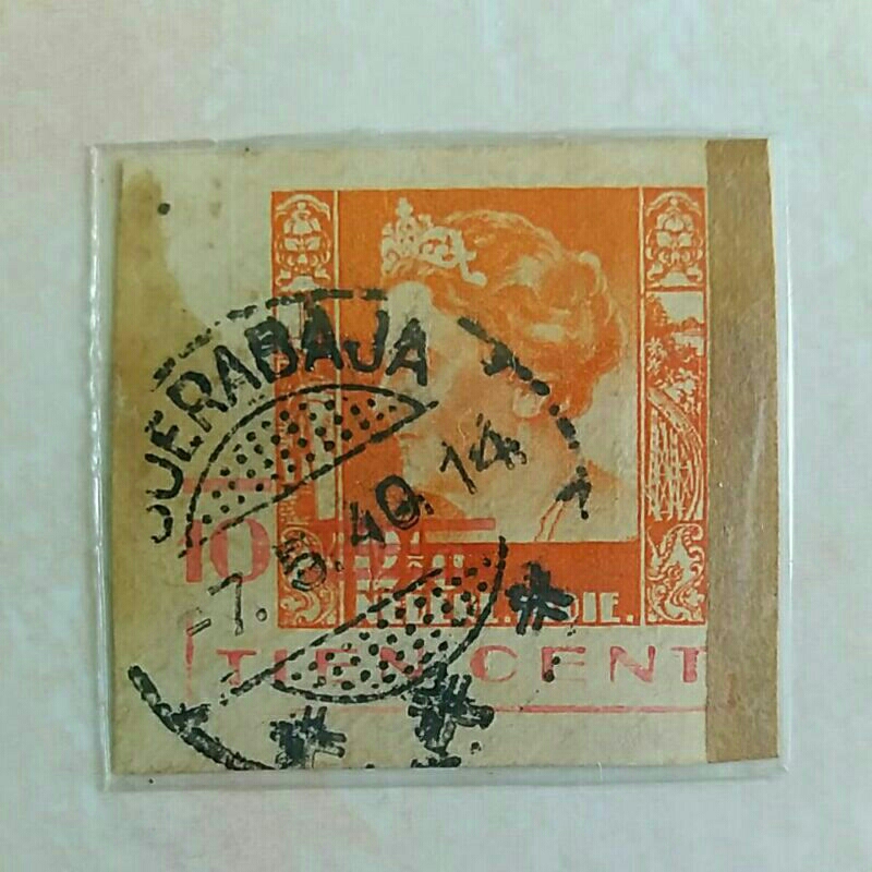 

(AD) Potongan Perangko Tercetak Pada Sampul Surat Ned Indie 1937 Ratu Wilhelmina - Kreisler Cetak Tindih Nilai Baru 10 Cent Used (NS-55)
