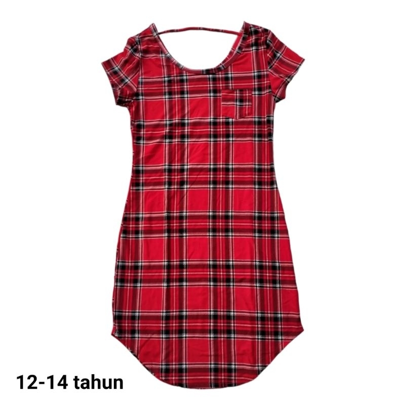 Mini dress anak perempuan No boundaries 12 14 tahun merah kotak
