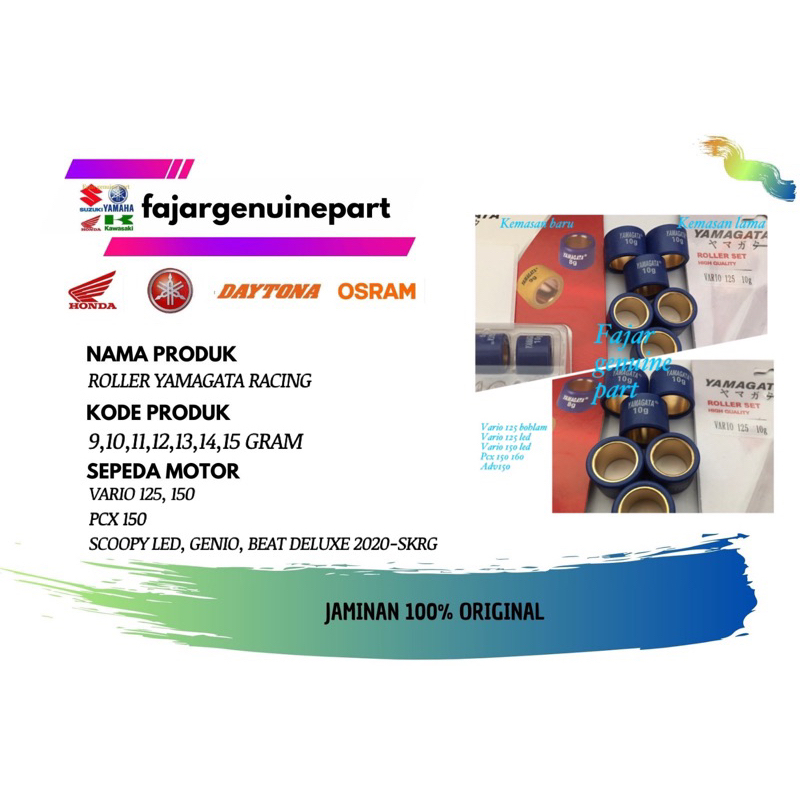 ROLLER YAMAGATA PCX ADV VARIO 125 -160 SKYWAVE SPIN 9,10,11,12,13,14,15GR