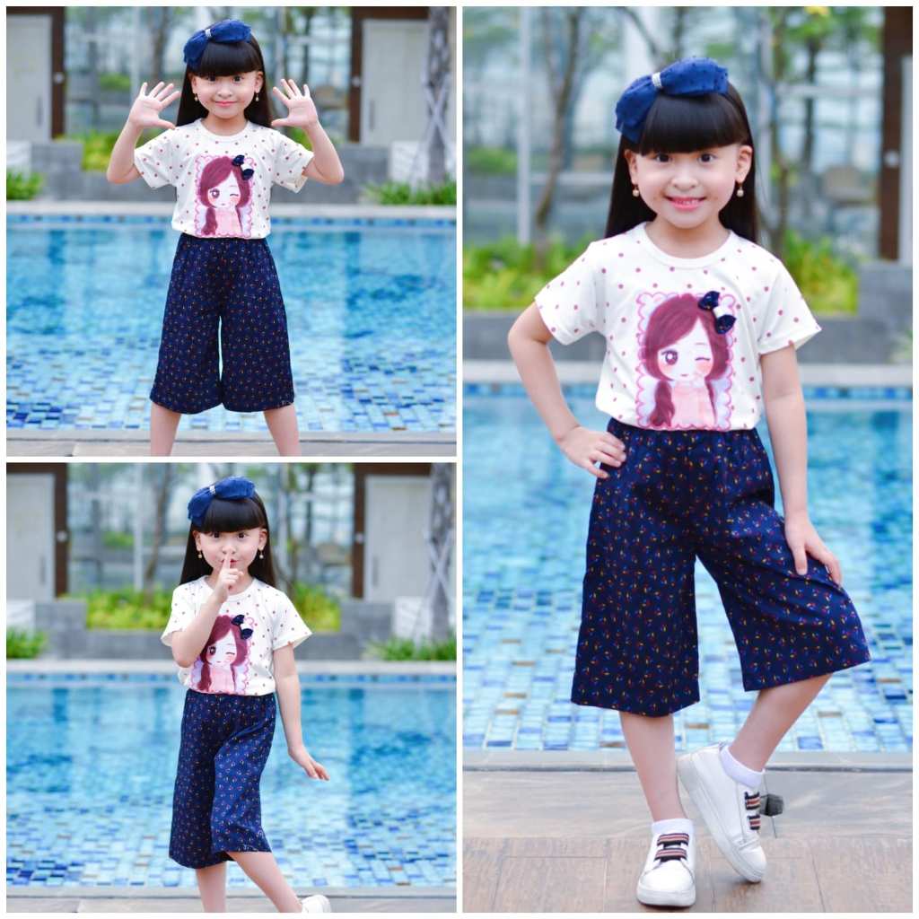 stelan anak cewek celana kulot usia 3-11tahun/baju anak perempuan import/one set anak perempuan/paka