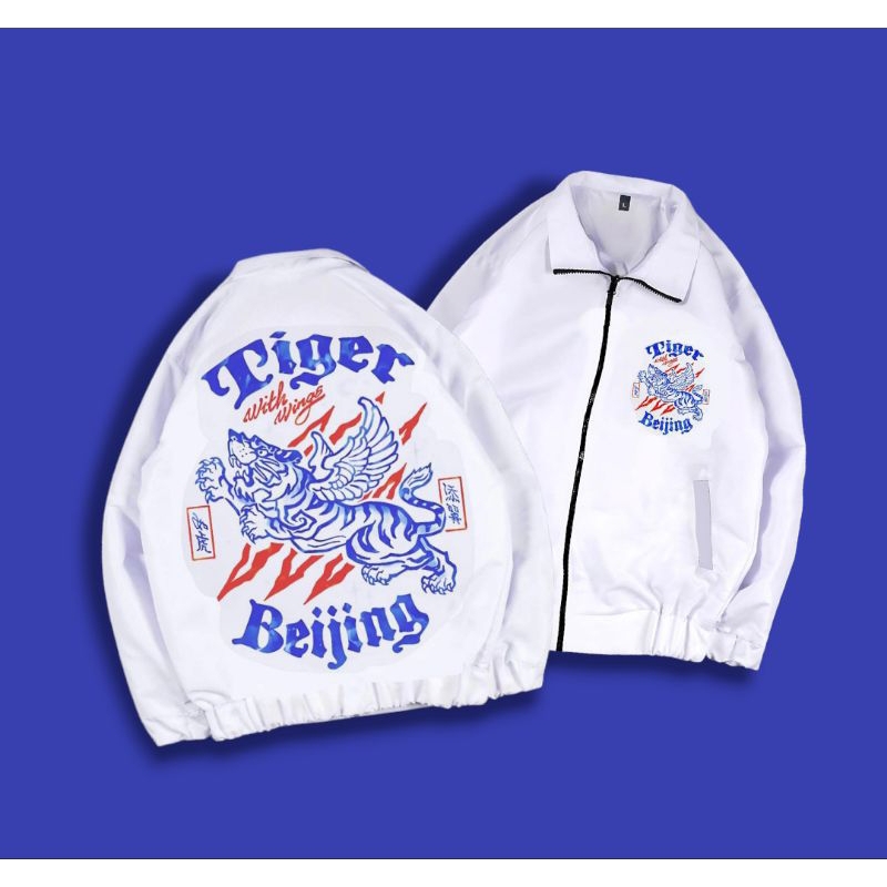 JACKET MOTIF/ COACH JACKET/  WINDBREAKER PUTIH JACKET/ JACKET BAHAN PARASUT PREMIUM ANTI AIR Motif T