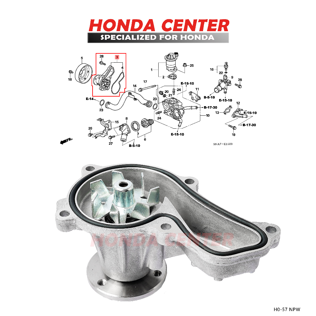 Water Pump Pompa Air Mesin Mobil Honda Civic Fd 2006 2007 2008 2009 2010 2011 1800 Cc Japan