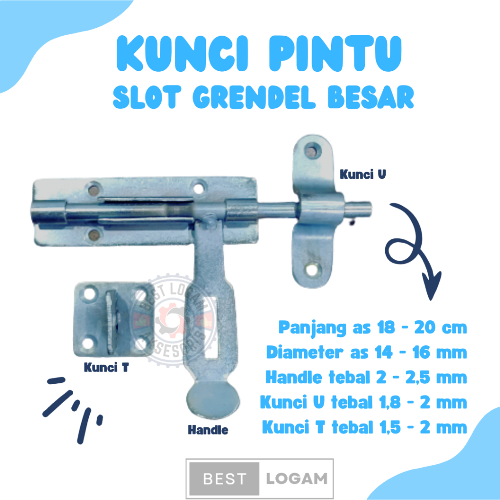 Kunci slot pintu pagar ukuran besar, slot pintu henderson, pintu gebyog dan pagar, pintu garasi toko