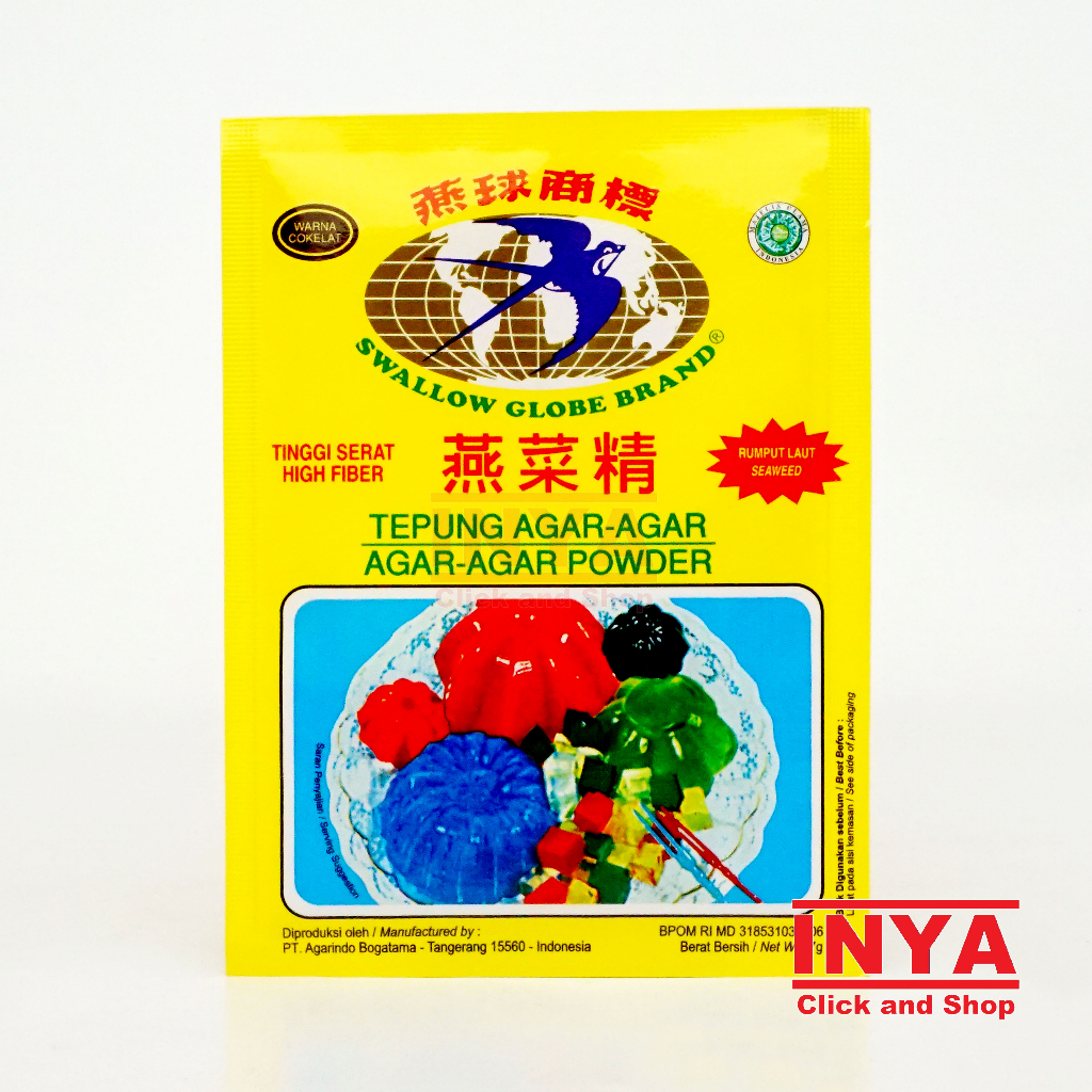 

Swallow Globe Brand Tepung Agar-Agar Rumput Laut Brown Colour 7gr Sachet - Seaweed Powder