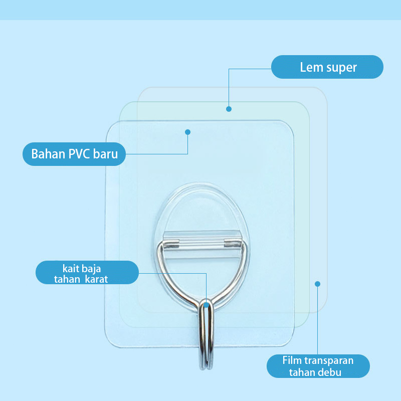 HJK 10 Buah Gantungan Tempel Transparan/Maks 5-8kg/Gantungan Tempel Hook/Gantungan Dinding Kait