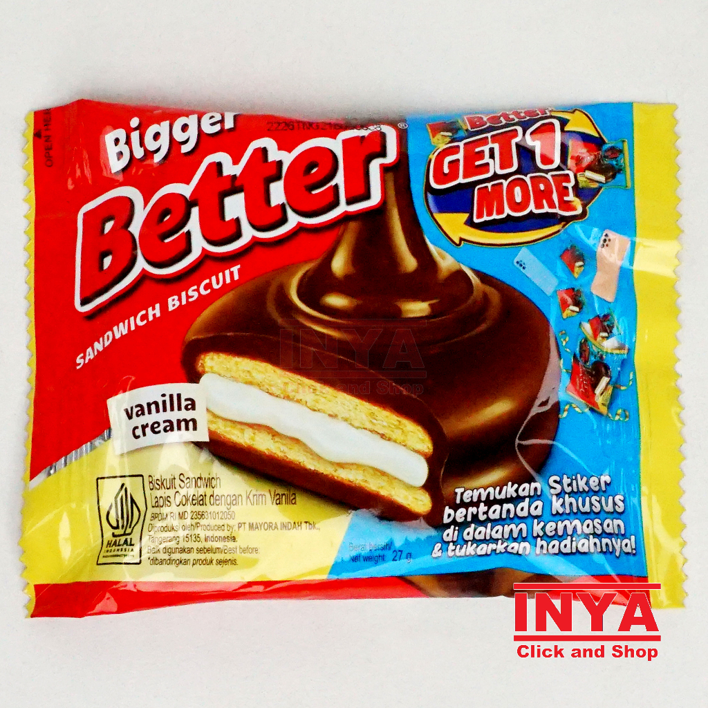 

Bigger Better Sandwich Biscuit Vanilla Cream 27gr Sachet - Biskuit Sandwich