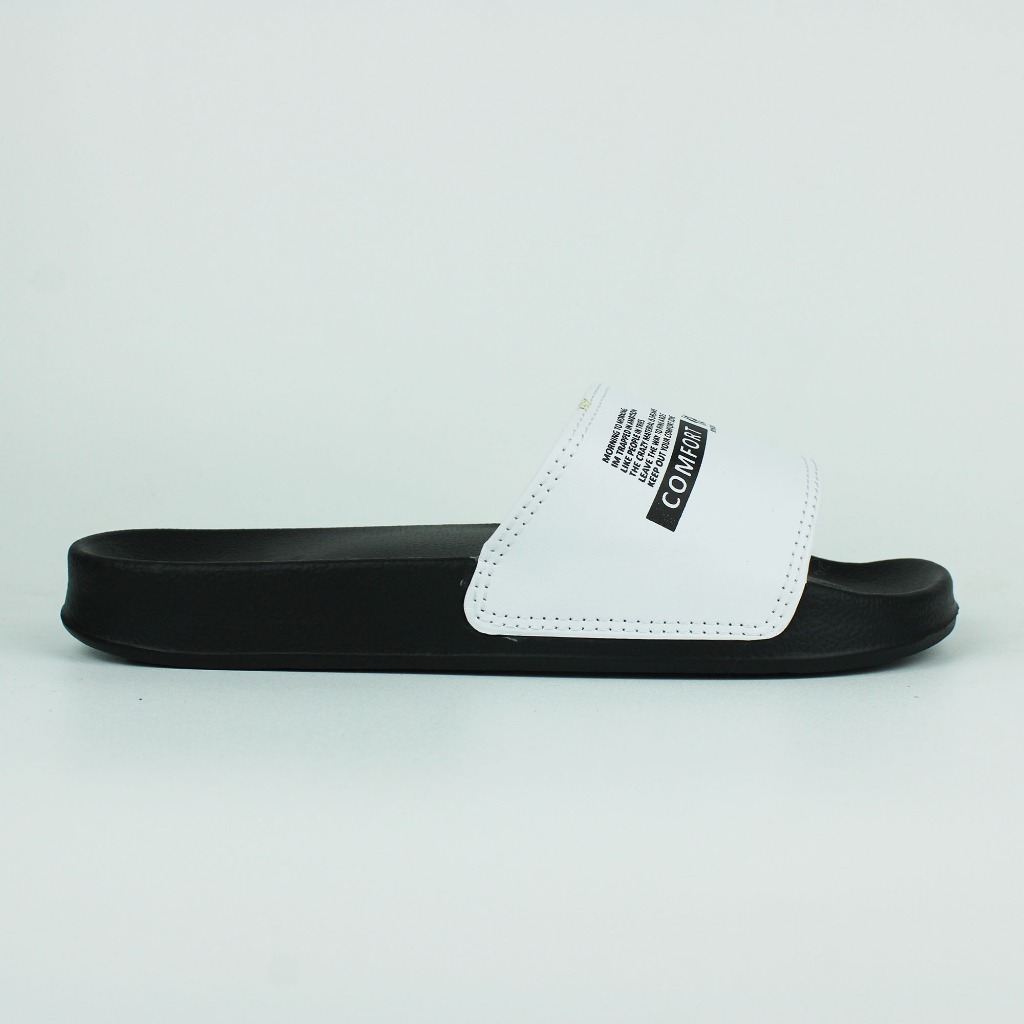 Sendal Selop Karet Distro Pria Wanita BOYSCODE Comfort Zone Hitam Putih / Slop Pria / Slip On Pria / Slide Pria