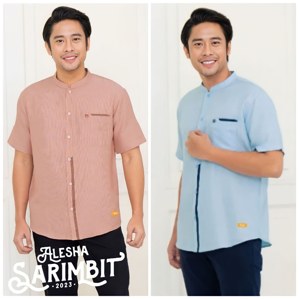 KOKO ALESHA TERRACOTTA BLUE ORIGINAL NIBRAS FASHION BAJU BUSANA MUSLIM KEMEJA ATASAN PRIA AYAH LENGA