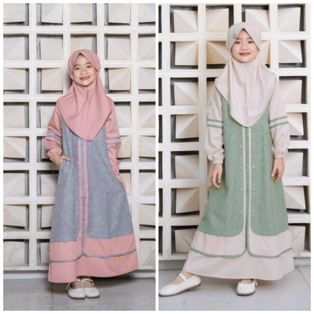 SET GAMIS ANAK PEREMPUAN DRESS BAJU BUSANA MUSLIM BASMA ORIGINAL BY NIBRAS FASHION BAHAN MERALDA RAY