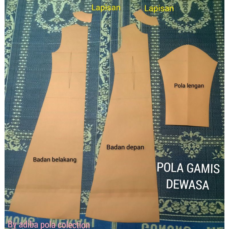 pola gamis A line dewasa leher bulat