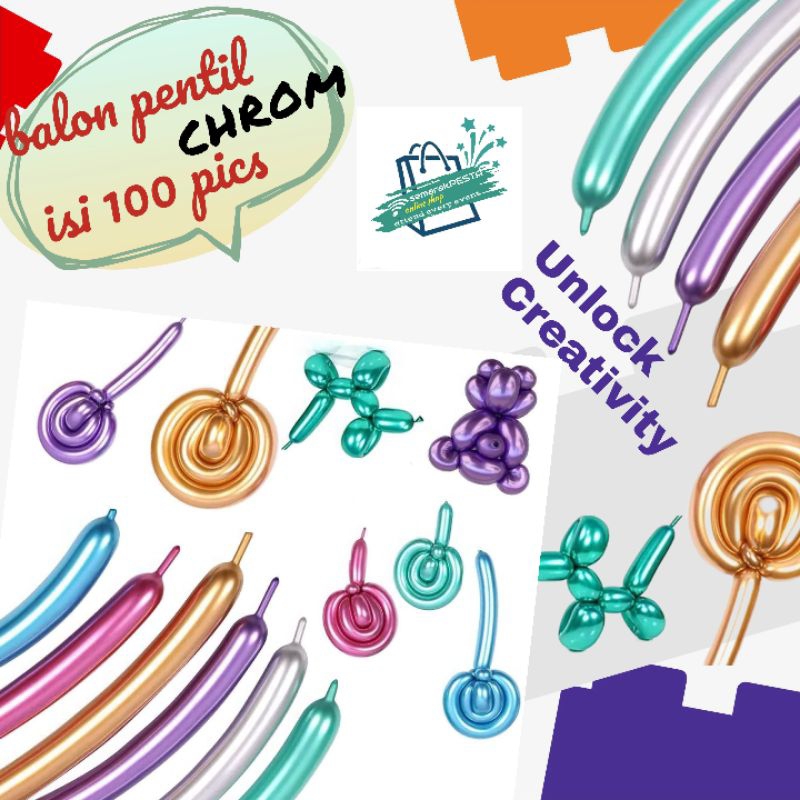 balon pentil chrom, balon panjang chrom, balon twist chrom,balon pentil metalik