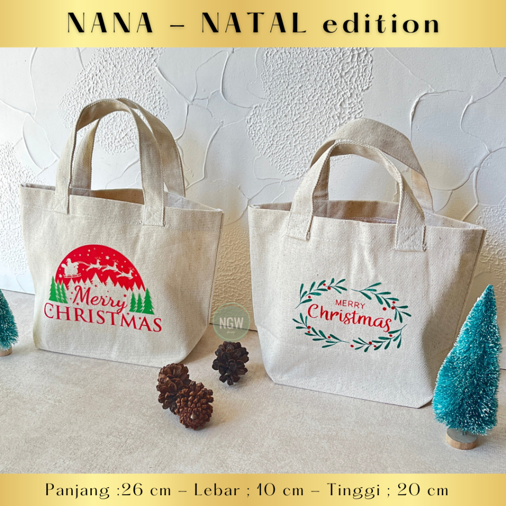 

Tas hampers natal christmas bag goodie bag NANA 26x10x20 sablon satuan