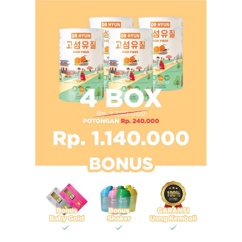 DR HYUN FIBER DRINK 4 BOX iSI120 SASET DR HYUN DRINK DIET BPOM HALAL