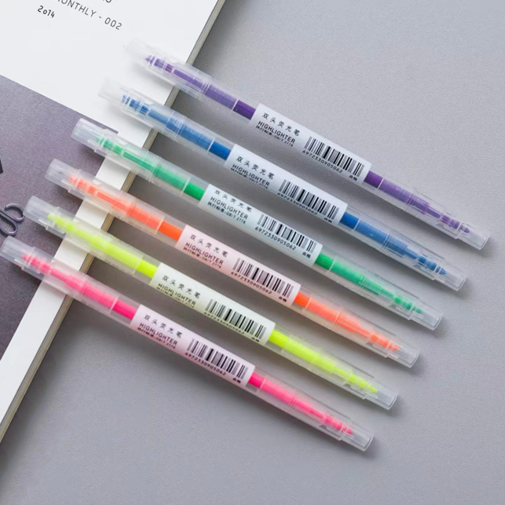 

6pcs/set Stabilo 2-in-1 2 (dua) Sisi Double Ended Highlighter Pastel Kotak dan Lancip