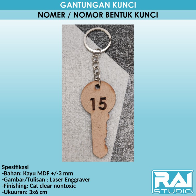 Gantungan Kunci Kayu Custom Nomor Kunci - Bentuk Kunci