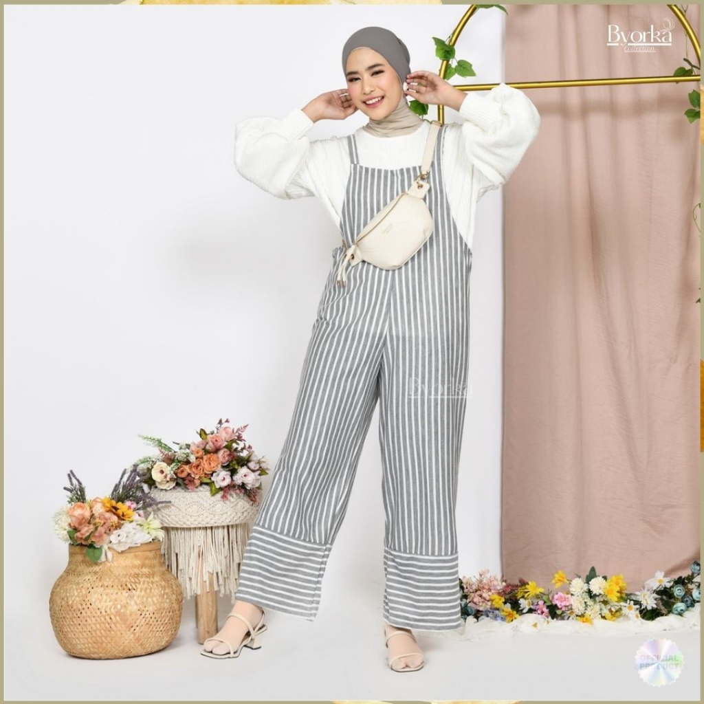 overall wanita dress korea baju kodok wanita korean style jumbo Overall Noya Stripe baju kodok blast
