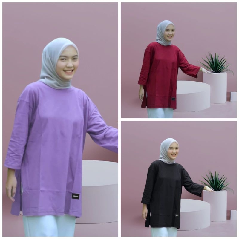 Kaos polos wanita ovesize/kaos atasan wanita/kaos 7/8 terpopuler
