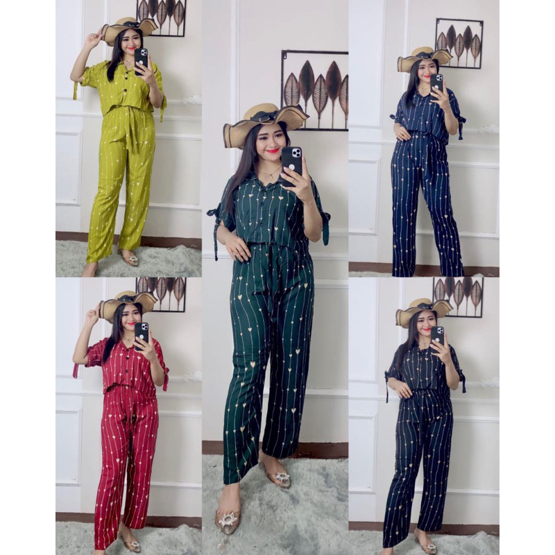 ONE SET CROP LOVE // SETELAN CROP KEKINIAN // SETELAN BAJU TIDUR // SETELAN KEMEJA