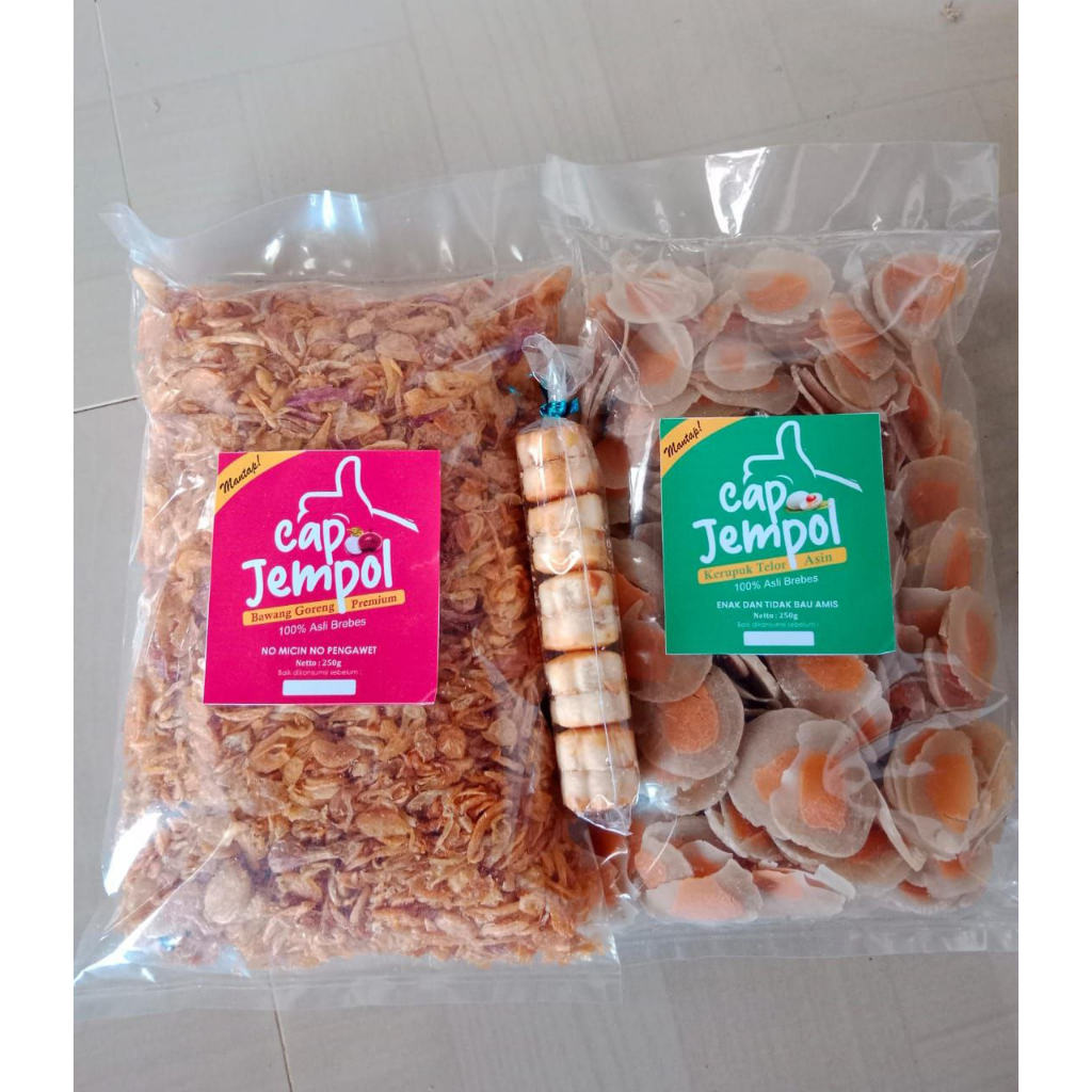 

Paket Oleh-Oleh Khas Brebes Bawang Goreng Murni Cap Jempol Enak 250g dan Kerupuk Telor Asin 250g Termurah