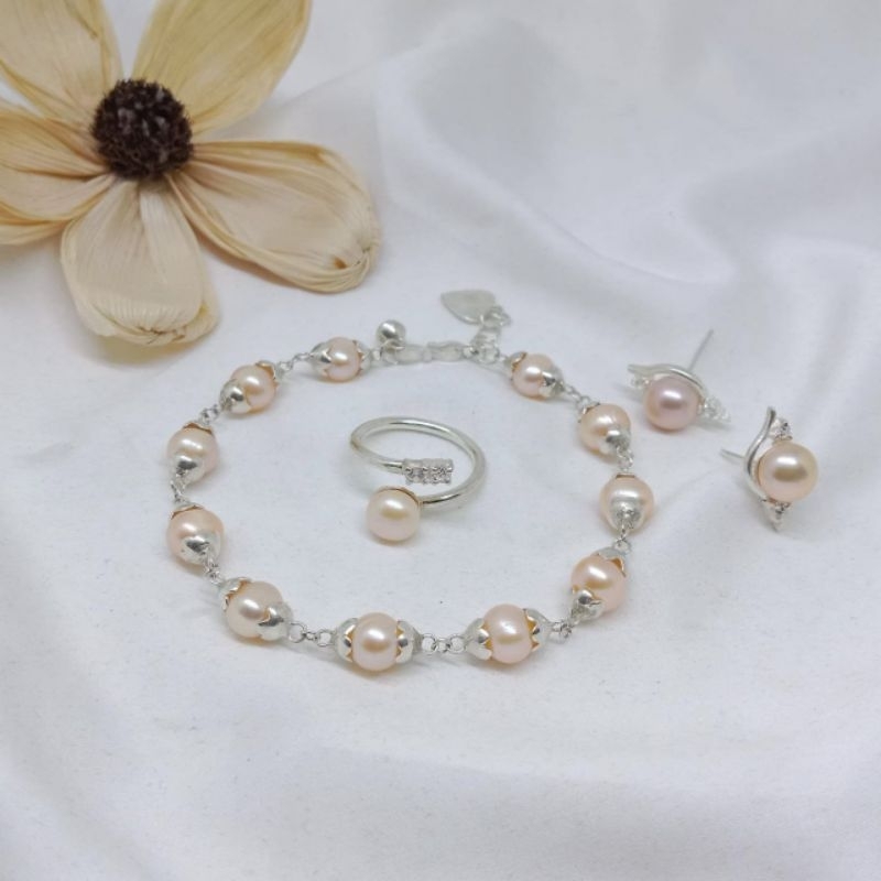 Set bahan perak mutiara asli