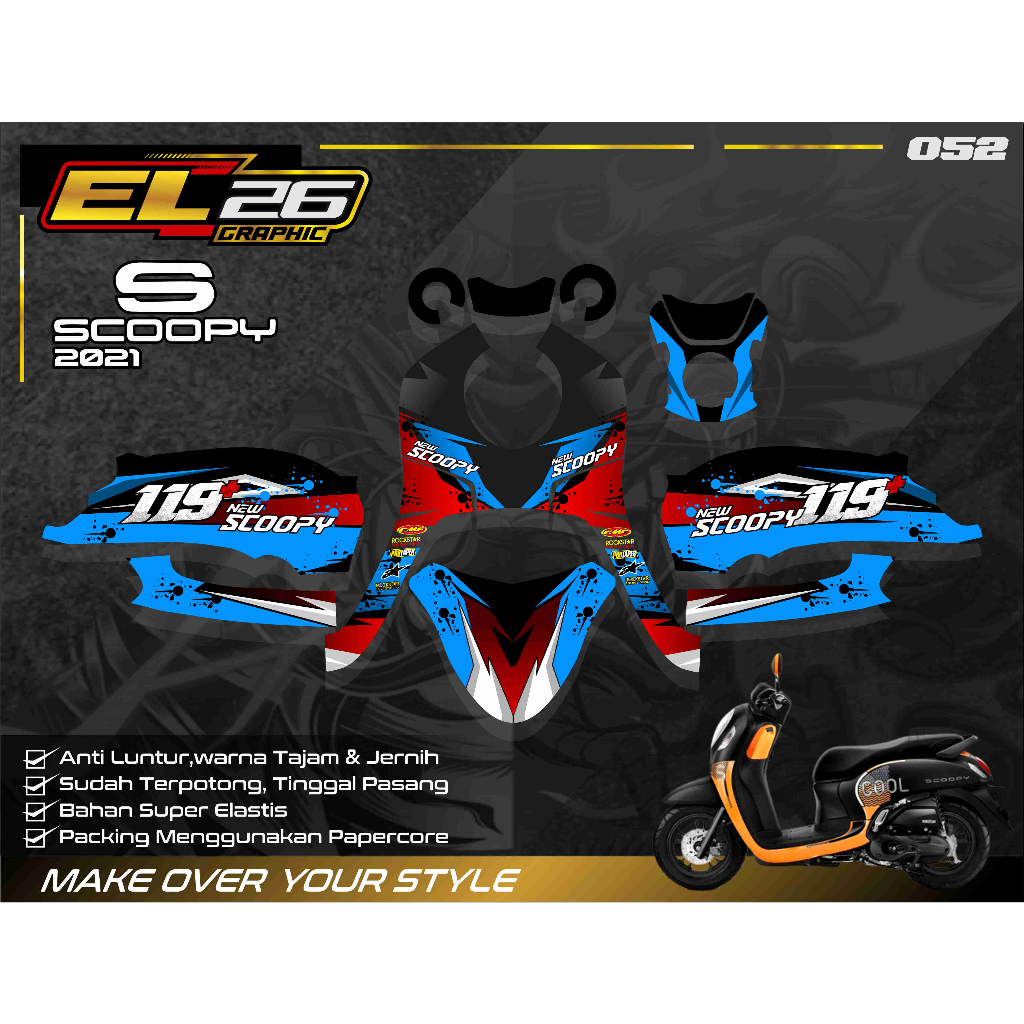 Decal Stiker Scoopy Full body 2020-2023- Dekal Stiker Scoopy SCOOPY 2023 Motif Racing 052