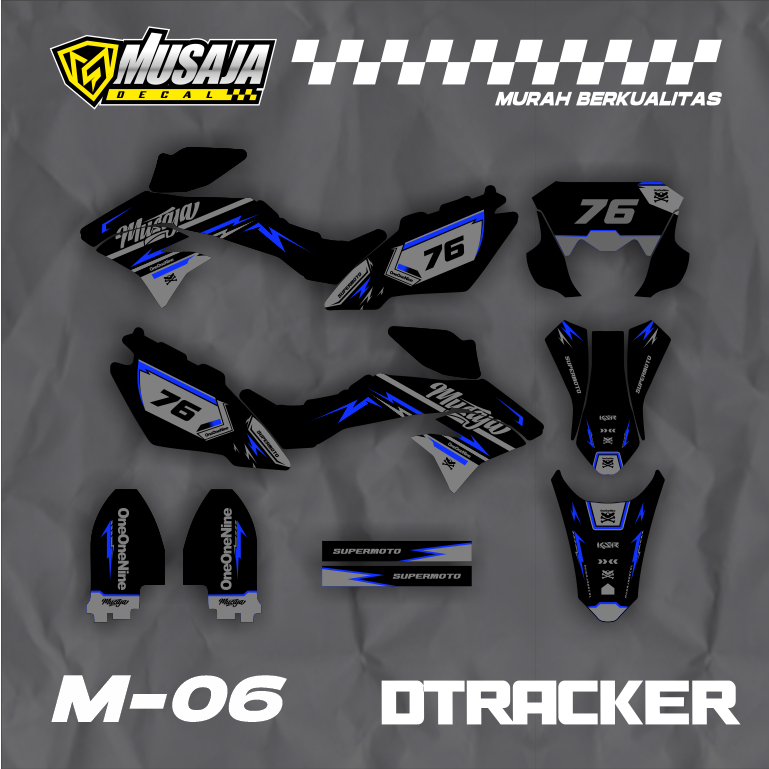 Decal dtracker motif hitam abu biru supermoto full body