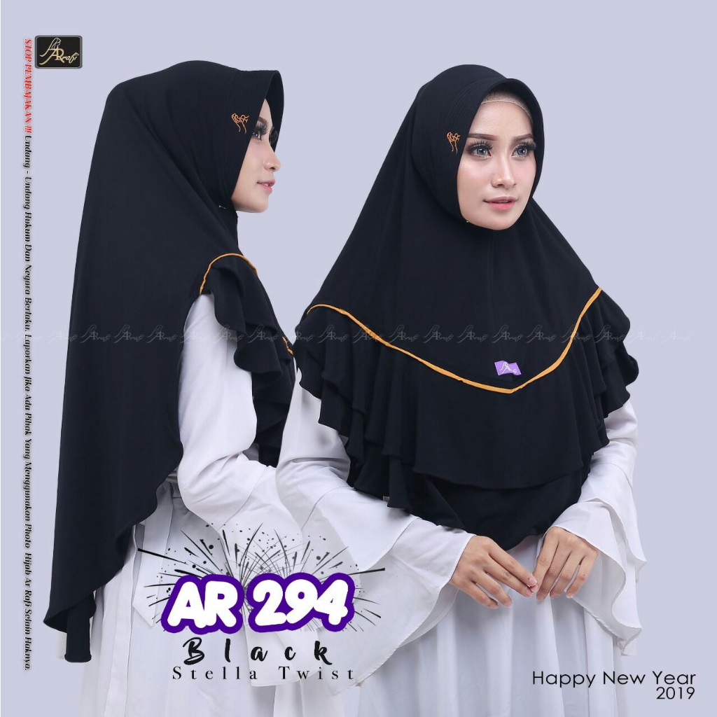 Bergo Arrafi Jumbo AR 294 Pad  Dengan Bordir Brand Arrafi Hijab Stella Twist Hijab Yessana Ejamas