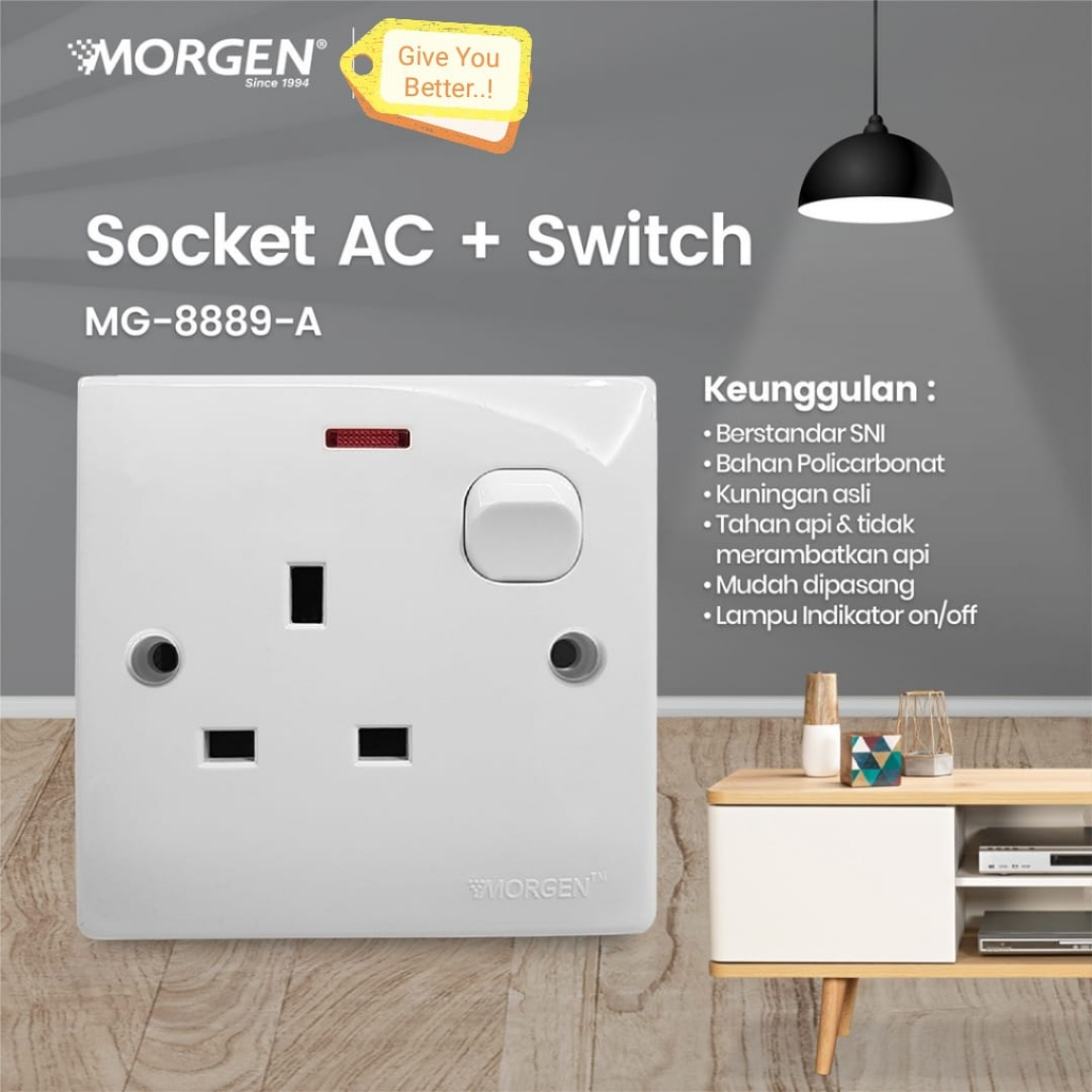 Socket AC + Lampu + Switch ON OFF Morgen