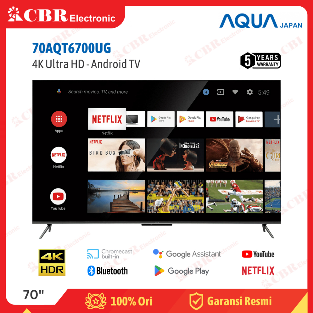 TV AQUA 70 Inch LED 70AQT6700UG (4K UHD-Android-Smart TV)