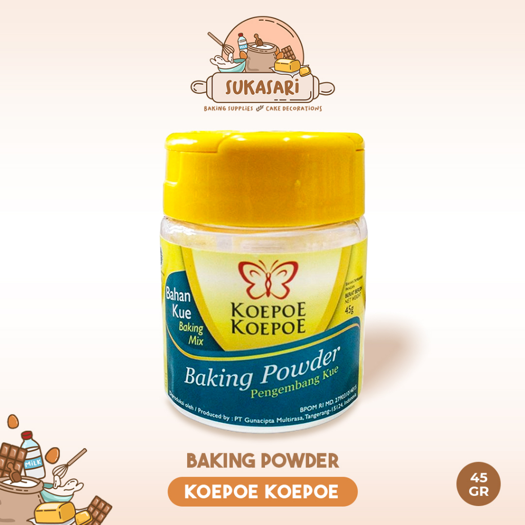 

Sukasari - Baking Powder Koepoe Koepoe 45gr / Tepung Pengembang Kue Kupu Kupu