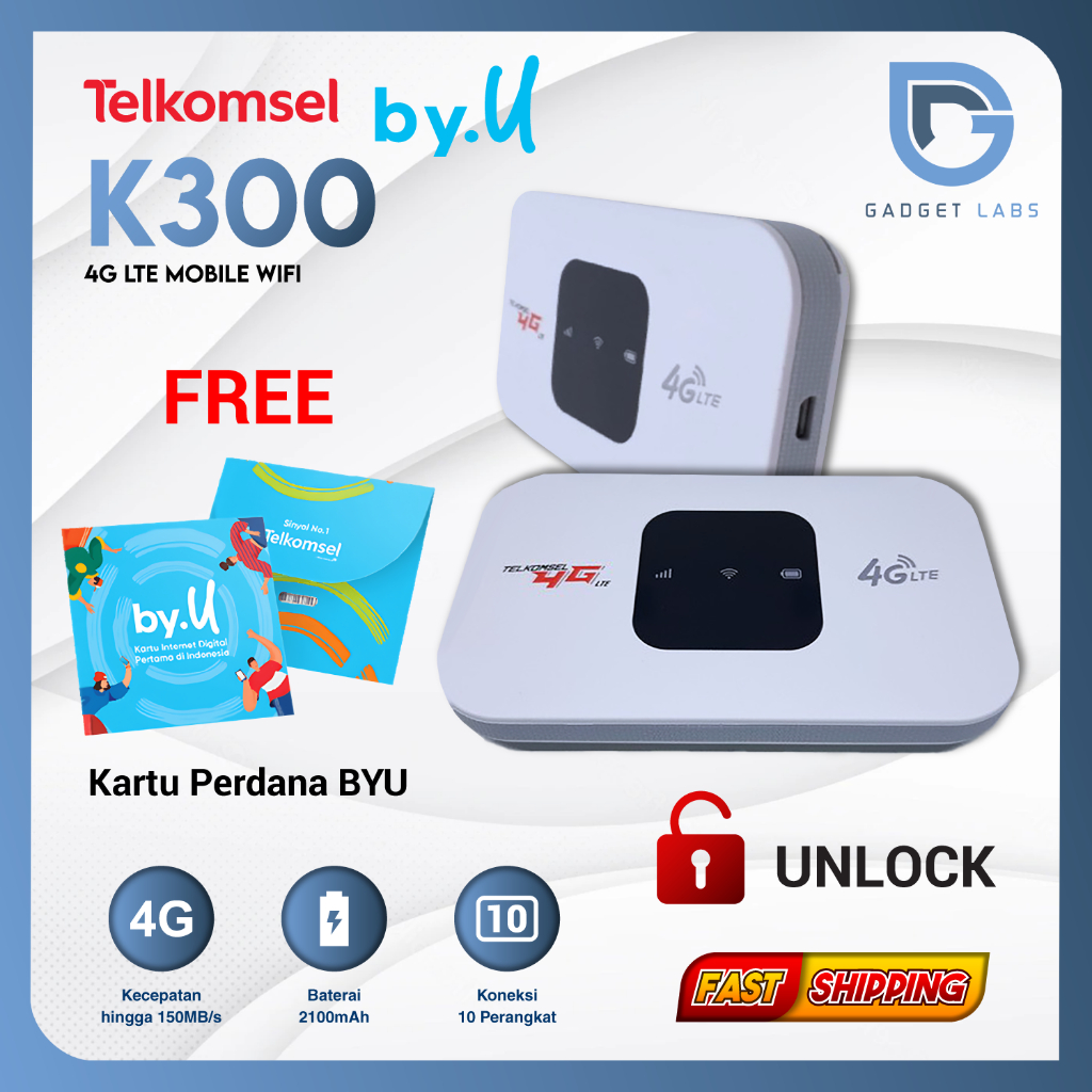 Modem Mifi K300/MF800 Wifi 4G LTE - Unlock / Bisa All Operator Free Kartu Perdana by.U