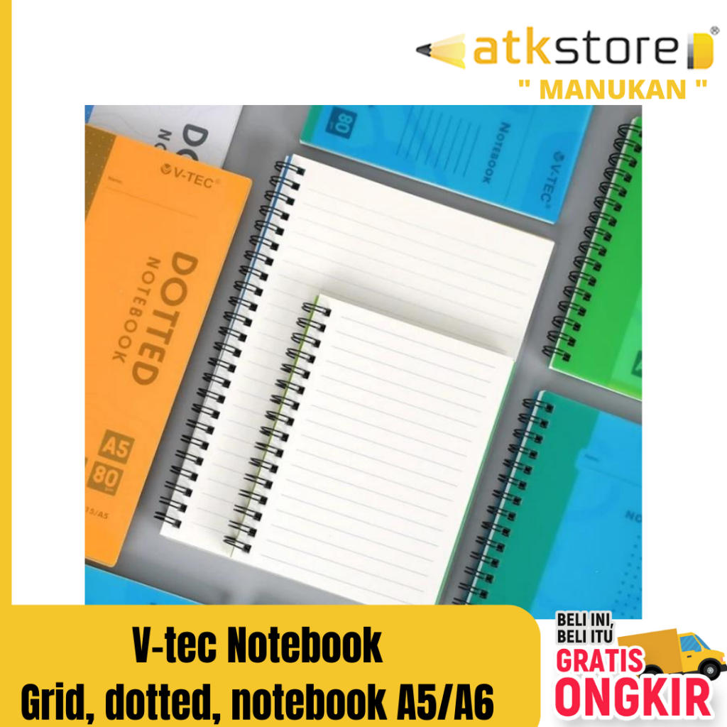 

V-TEC NOTEBOOK SPIRAL A5 / A6 - RULED || GRID || DOTTED 80gsm 60 lembar