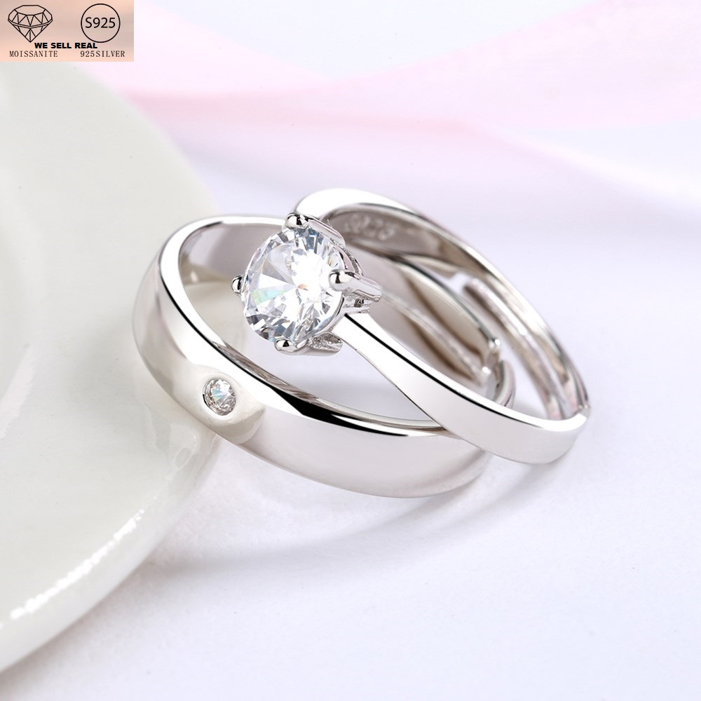 sepasang Cincin Hadiah Ulang Tahun, Pernikahan, Tunangan, Cincin Perak  S925, Diamond / berlian Mois