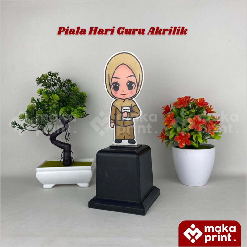 Piala Akrilik (Hari Guru) Cewek Hijab - Kado Hari Guru Cewek - Hadiah Hari Guru Cewek - Hampers Hari