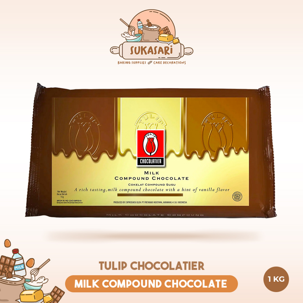 

Sukasari - Tulip Milk Chocolate Compound 1kg / Coklat Compound Tulip / Cokelat Susu Tulip Batangan / Coklat Masak