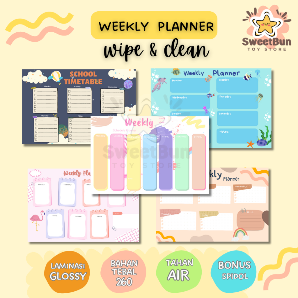 

Poster Wall Planner, Weekly Planner A3, Wipe and Clean Planner Stationary, Jadwal Harian