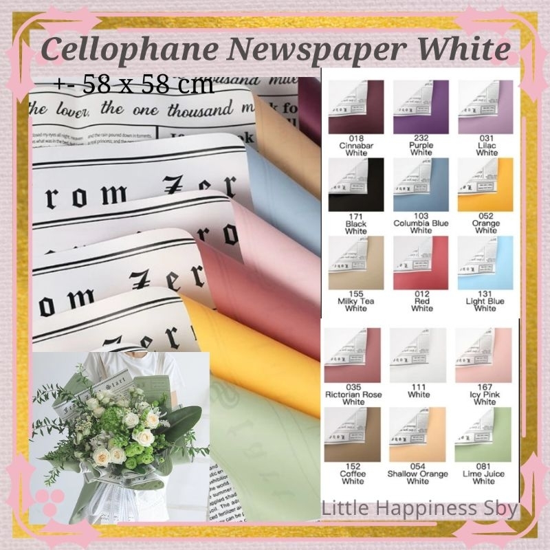 

Murah! Kertas buket bunga cellophane newspaper white bicolor solid wrapping paper