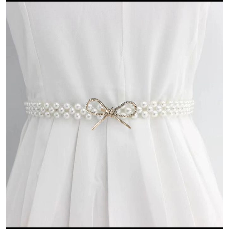 Ikat Pinggang Wanita MUTIARA Korea Fashion Women Pearl Belt Elastis