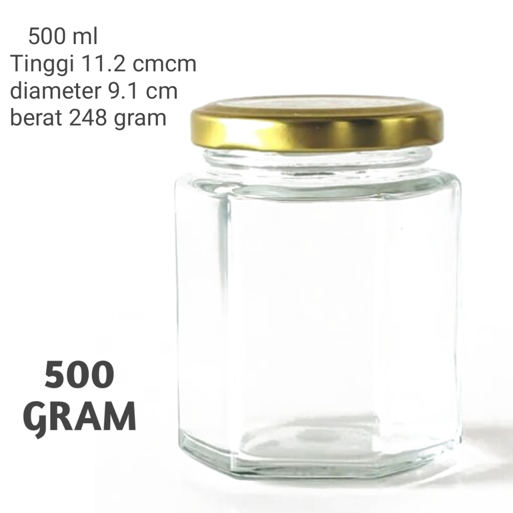 500ML Botol Kaca Haxegonal 500ml Tutup Gold / Botol segienam 500ml