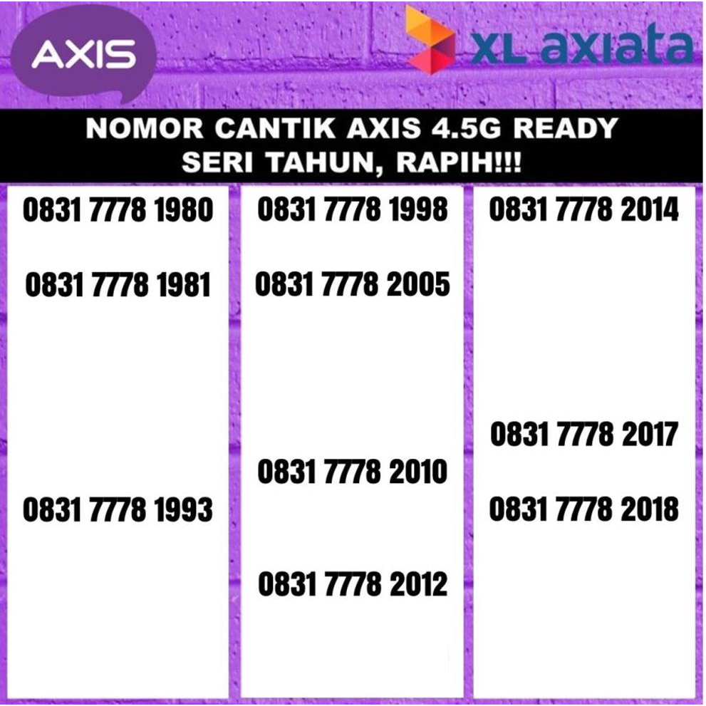 nomor cantik axis 4.5G kartu perdana axiata nomer seri tahun rapih