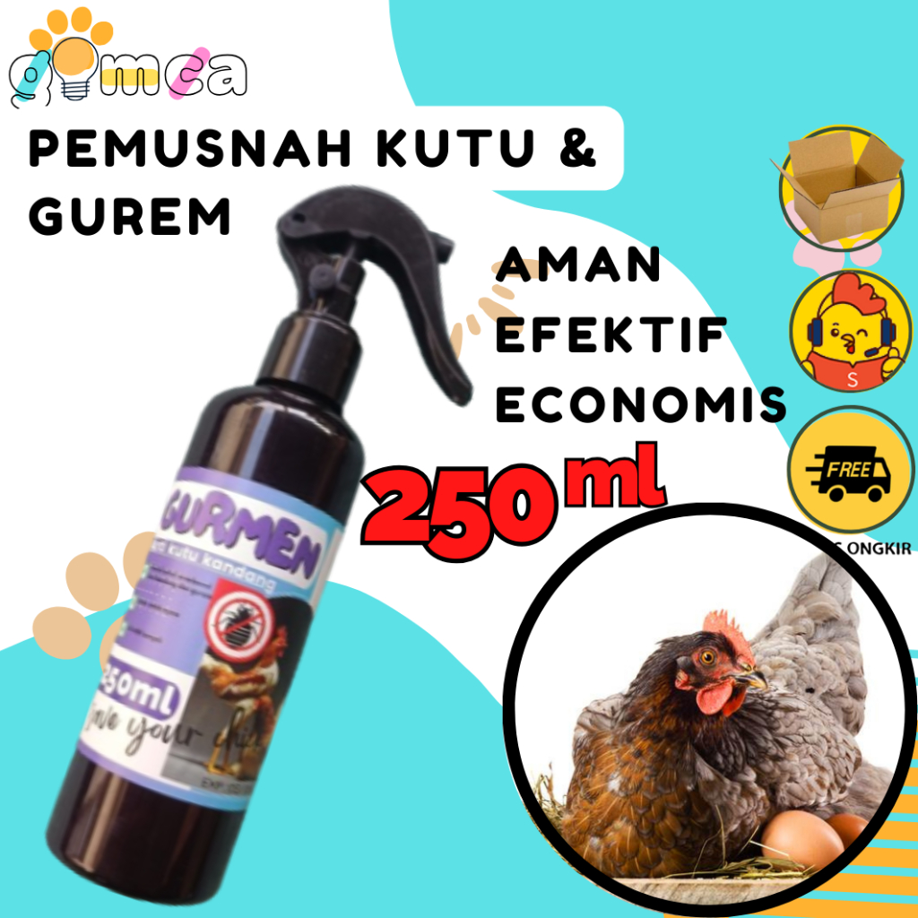GURMEN AYAM SPRAY 250ml Original Obat SEMPROT Membasmi Gurem Ayam burung Kutu Jamur Unggas Bebek gim