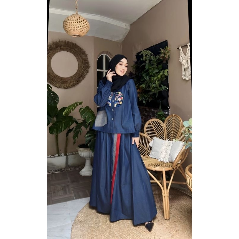 ODELIA set rok blouse katun soft denim daily stelan wanita premium promo sale - simply laisa one set